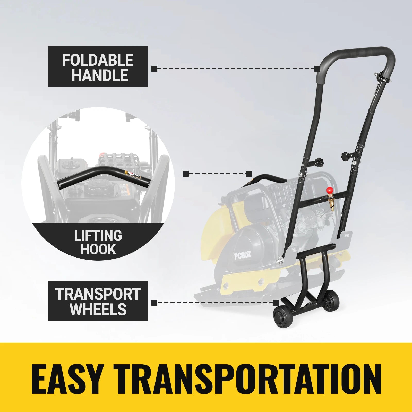 5.8 HP Vibratory Plate Compactor with Wheel Kit, 3150 lb Centrifugal Force for Soil, Gravel, Asphalt and Paver Base, PC80Z