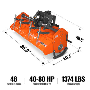80 in Heavy Duty Rotary Tiller, 3 Point Hitch Cat.2, Gear Drive, PTO Shaft Included with Slip Clutch, 40–80 HP, HRT80