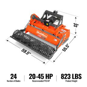 48 in Stone Burier Reverse Rotary Tiller, 3 Point Hitch Cat.1, Chain Drive, PTO Shaft Included with Slip Clutch, 20–45 HP, RSB48