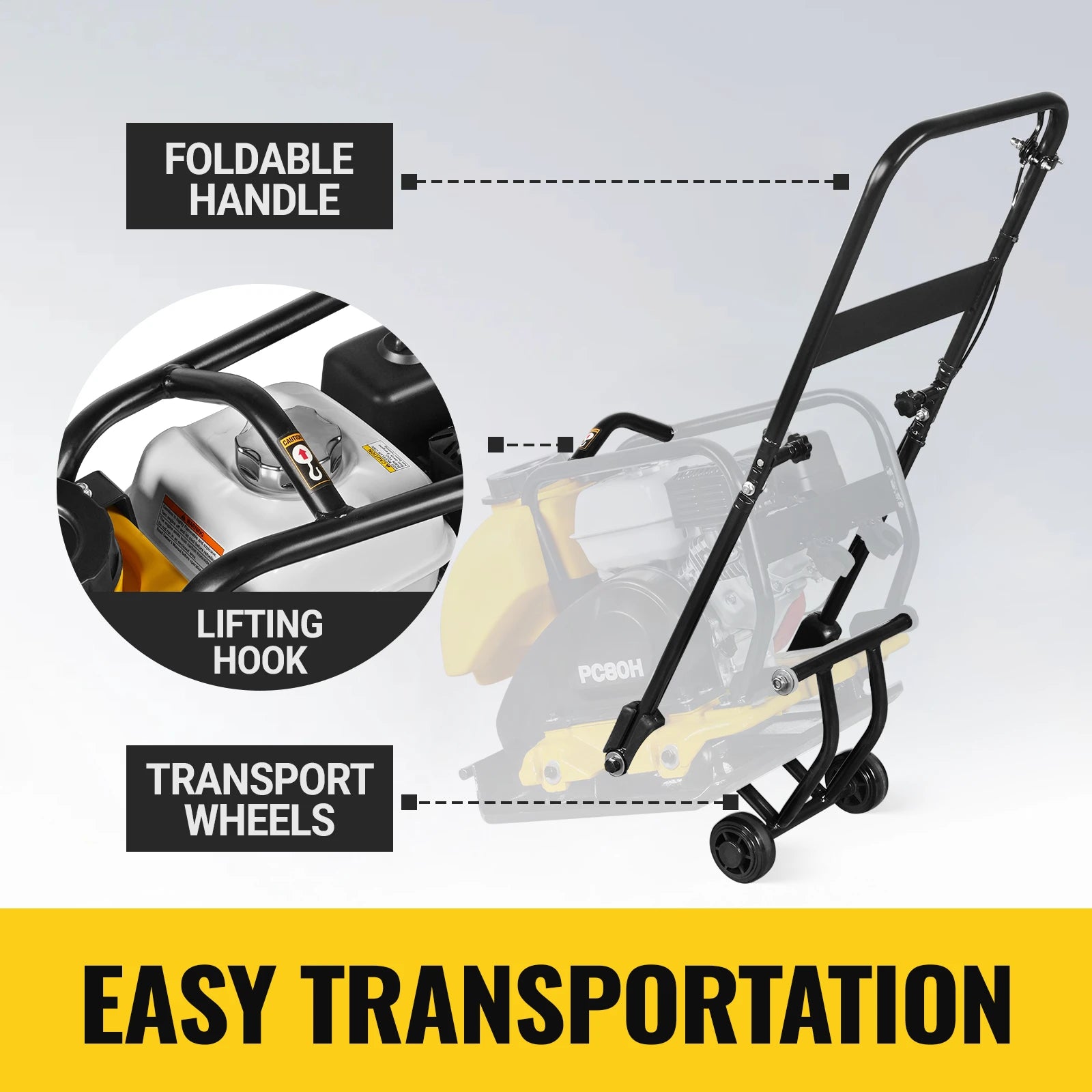 Honda GX160 Vibratory Plate Compactor with Wheel Kit, 3150 lb Centrifugal Force for Soil, Gravel, Asphalt and Paver Base, PC80H