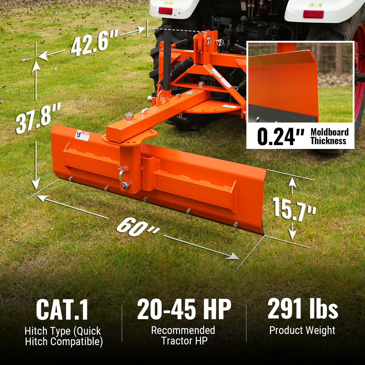 60" 6-Way Rear Blade 3 Point Hitch Tractor Attachment,  RB60S