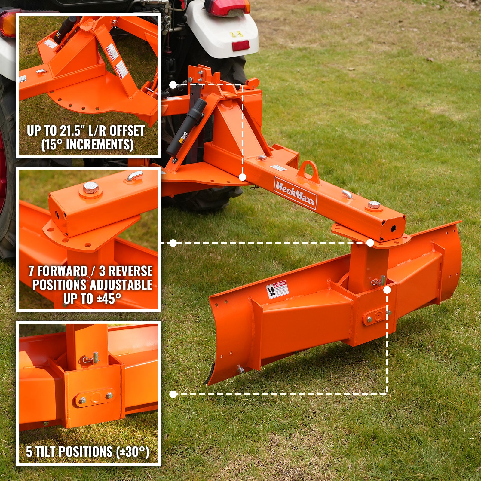 60" Heavy Duty 6-Way Rear Blade 3 Point Hitch Tractor Attachment, RB60SE