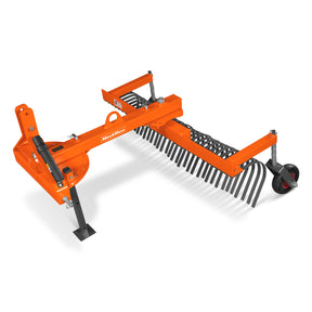 60" Offset Landscape Rake with Bolt-on Wheels & 30 Tines 3 Point Hitch Tractor Attachment, LRA60W