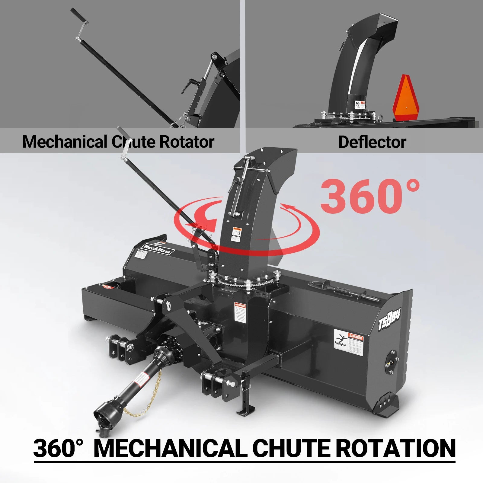 84" 3 Point PTO Snow Blower 24" Impeller Diameter 360° Snow Chute (PTO Shaft Included with Slip Clutch), 30-65 HP, TSB84