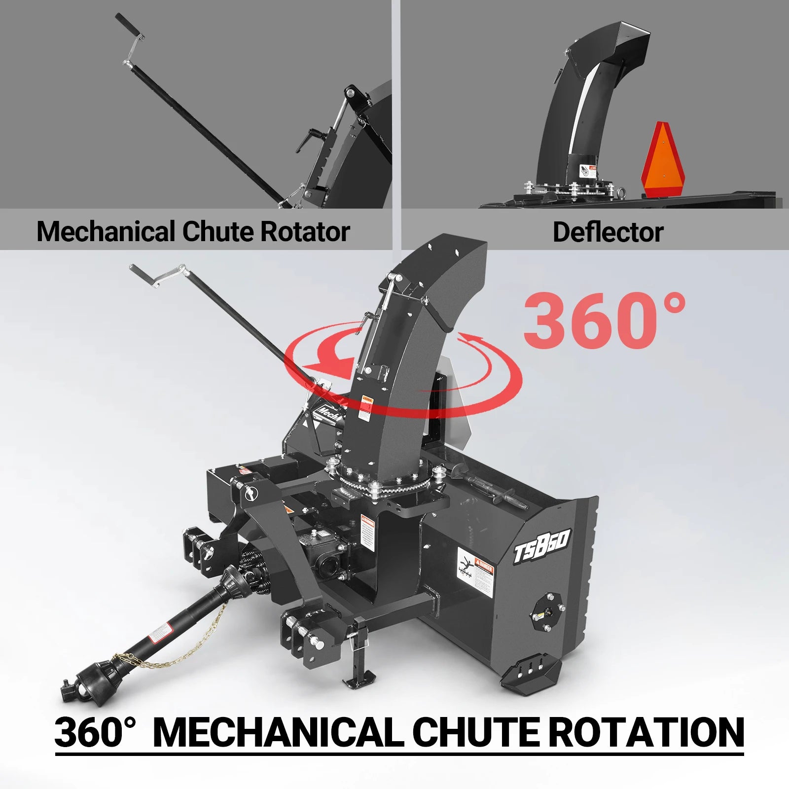 60" 3 Point PTO Snow Blower 22" Impeller Diameter 360° Snow Chute (PTO Shaft Included with Slip Clutch),  18-40 HP,  TSB60