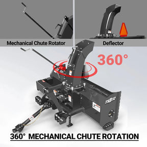 72" 3 Point PTO Snow Blower 24" Impeller Diameter 360° Snow Chute (PTO Shaft Included with Slip Clutch), 25-65 HP, TSB72