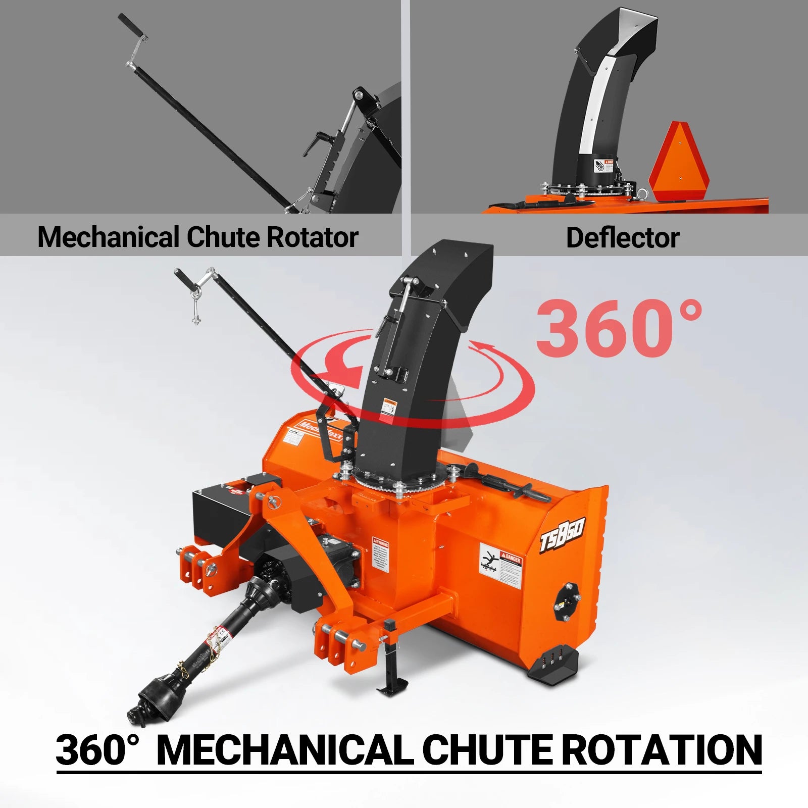 60" 3 Point PTO Snow Blower 22" Impeller Diameter 360° Snow Chute (PTO Shaft Included with Slip Clutch),  18-40 HP,  TSB60T