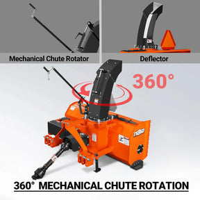 60" 3 Point PTO Snow Blower 22" Impeller Diameter 360° Snow Chute (PTO Shaft Included with Slip Clutch),  18-40 HP,  TSB60T