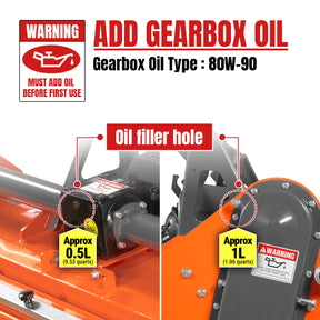 48 in Stone Burier Reverse Rotary Tiller, 3 Point Hitch Cat.1, Chain Drive, PTO Shaft Included with Slip Clutch, 20–45 HP, RSB48