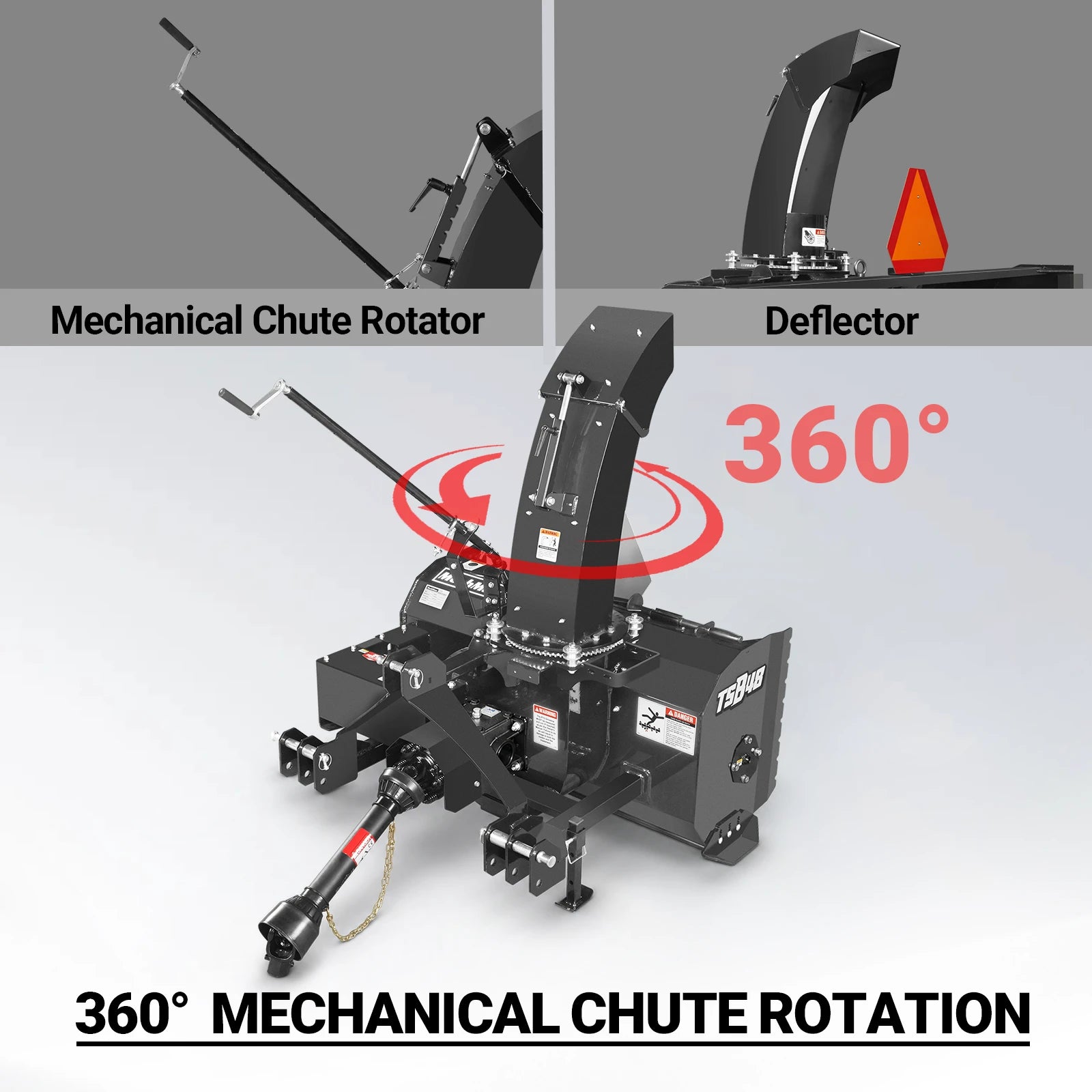 48" 3 Point PTO Snow Blower 20" Impeller Diameter 360° Snow Chute (PTO Shaft Included with Slip Clutch),  15-35 HP,  TSB48