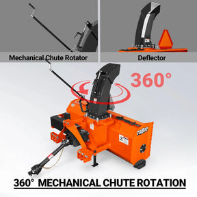 72" 3 Point PTO Snow Blower 24" Impeller Diameter 360° Snow Chute (PTO Shaft Included with Slip Clutch),  25-65 HP,  TSB72T