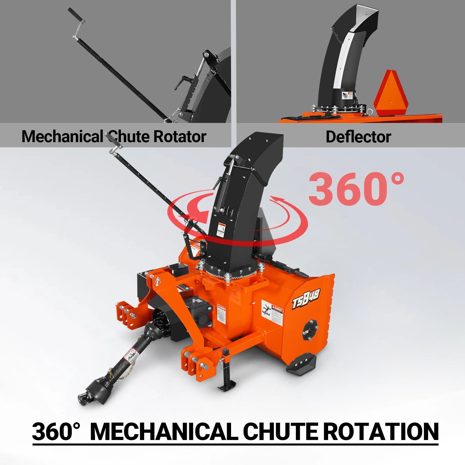 48" 3 Point PTO Snow Blower 20" Impeller Diameter 360° Snow Chute (PTO Shaft Included with Slip Clutch),  15-35 HP,  TSB48T