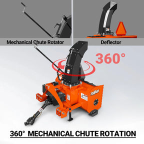 48" 3 Point PTO Snow Blower 20" Impeller Diameter 360° Snow Chute (PTO Shaft Included with Slip Clutch),  15-35 HP,  TSB48T