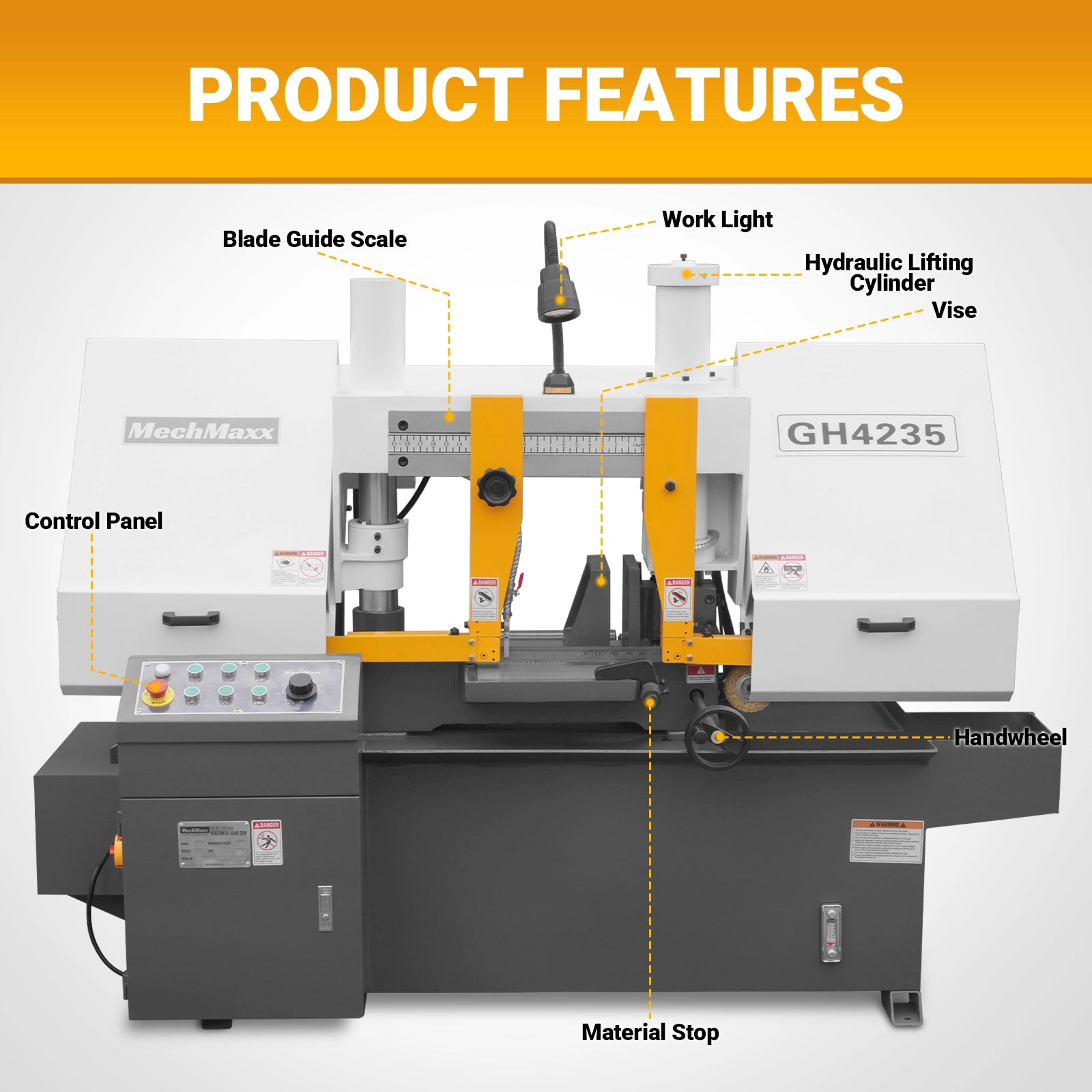 13" Double Column Horizontal Metal Cutting Band Saw | Hydraulic Feed | 2‑Speed | 2.2/2.8kW Industrial Metal Saw for Fabrication, Steel, Alloy, Carbon Steel GH4235