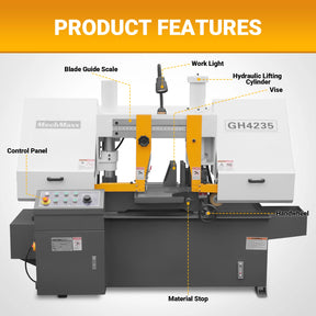 13" Double Column Horizontal Metal Cutting Band Saw | Hydraulic Feed | 2‑Speed | 2.2/2.8kW Industrial Metal Saw for Fabrication, Steel, Alloy, Carbon Steel GH4235