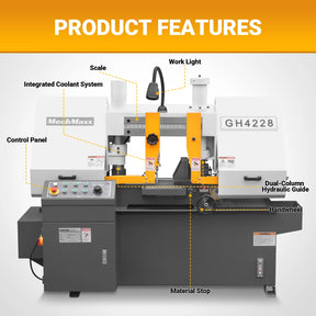 11" Double Column Horizontal Metal Cutting Band Saw, 2-Speed, Hydraulic Feed, 2.8kW Industrial Saw GH4228