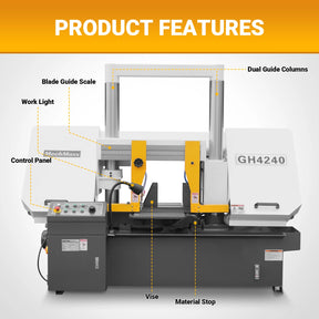 15.7" Industrial Horizontal Metal Cutting Band Saw, Hydraulic Feed, 3.0/4.0 kW Motor, Manual Clamping, for Steel, Alloy, Metal Fabrication GH4240