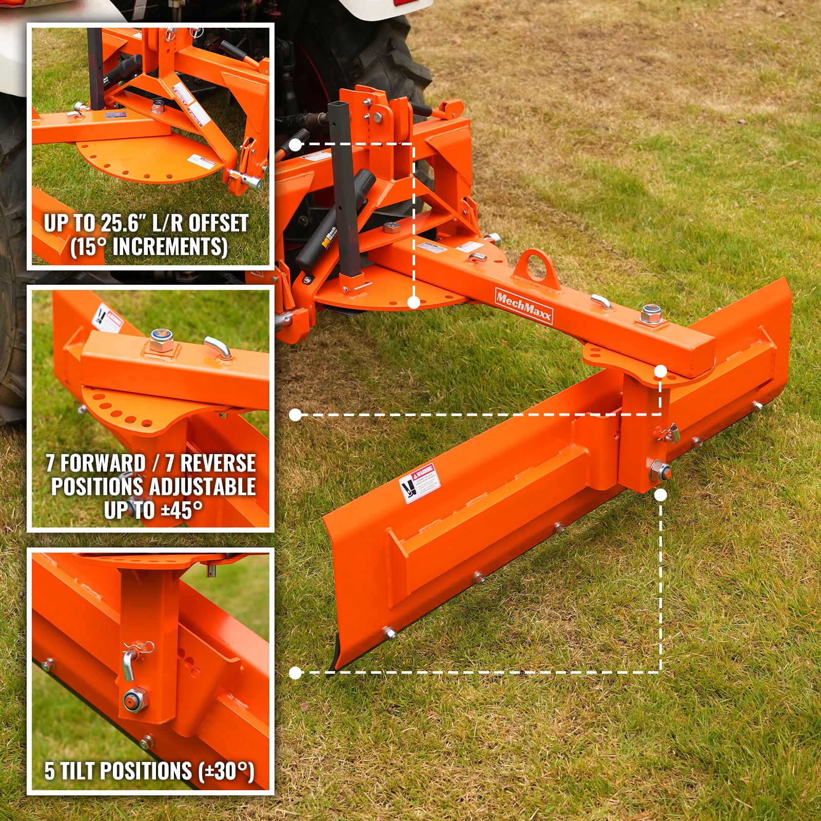 72" 6-Way Rear Blade 3 Point Hitch Tractor Attachment, RB72S