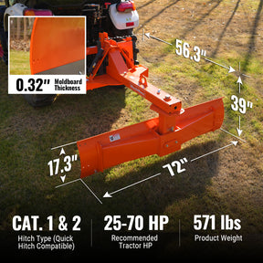 72" Heavy Duty 6-Way Rear Blade 3 Point Hitch Tractor Attachment, RB72SE