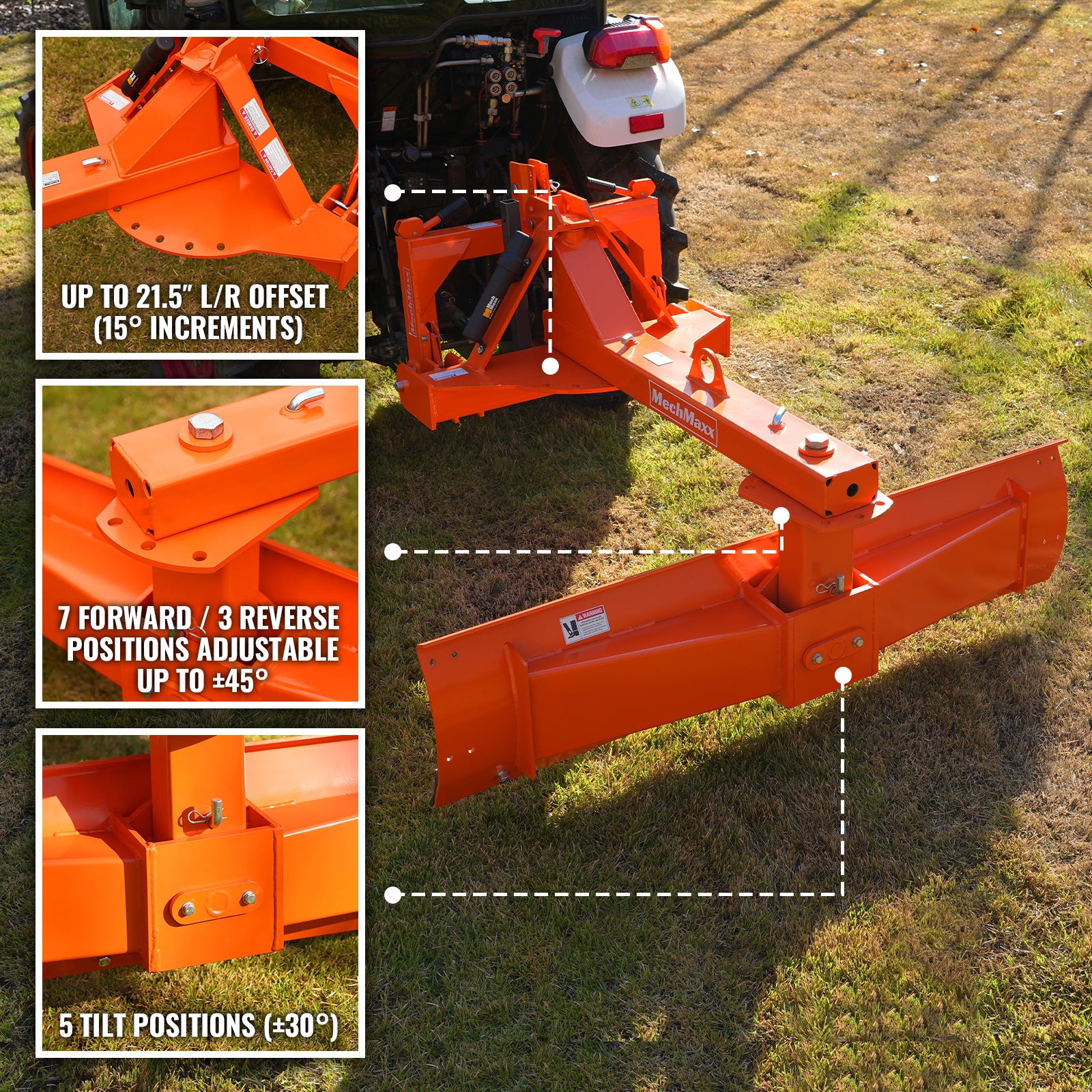 72" Heavy Duty 6-Way Rear Blade 3 Point Hitch Tractor Attachment, RB72SE