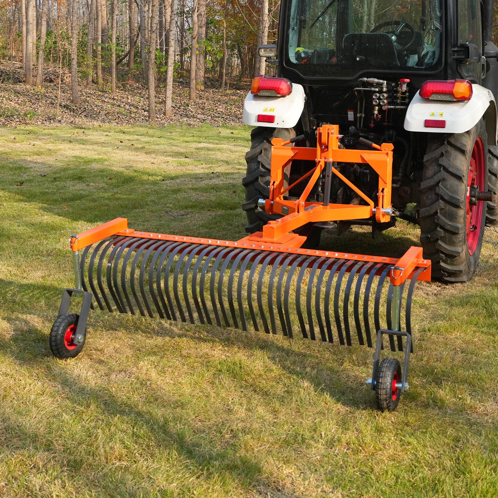 72" Landscape Rake with Bolt-On Wheels & 36 Tines 3 Point Hitch Tractor Attachment, LR72W