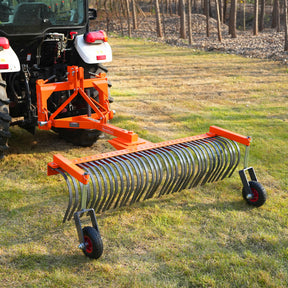 72" Landscape Rake with Bolt-On Wheels & 36 Tines 3 Point Hitch Tractor Attachment, LR72W