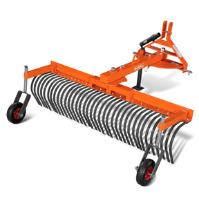 72" Offset Landscape Rake with Bolt-on Wheels & 36 Tines 3 Point Hitch Tractor Attachment, LRA72W