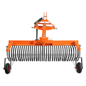 72" Offset Landscape Rake with Bolt-on Wheels & 36 Tines 3 Point Hitch Tractor Attachment, LRA72W