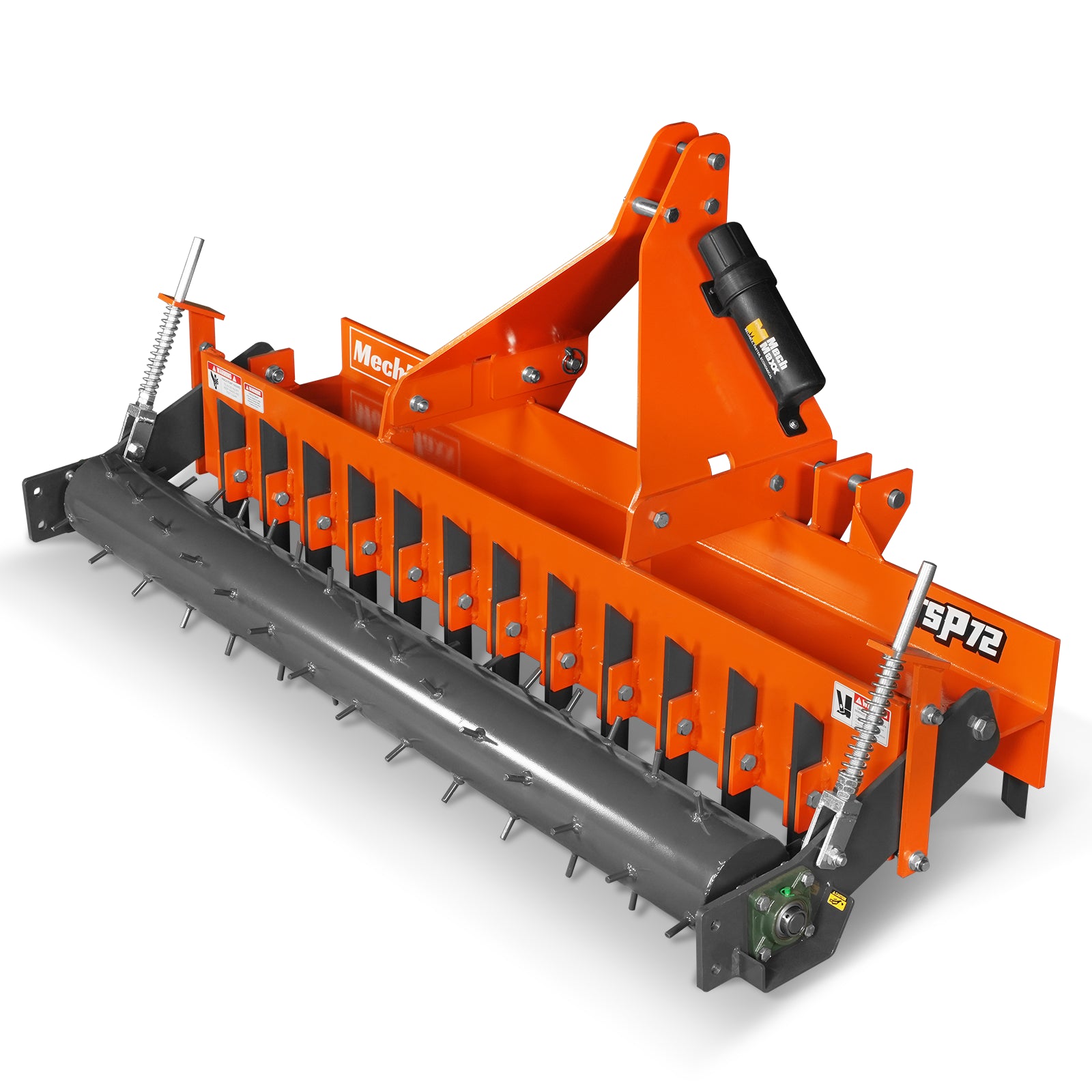 72" Soil Pulverizer, Single Spiked Roller, 25 Shanks, Category 1 and 2, 3 Point Hitch Tractor Attachment, TSP72