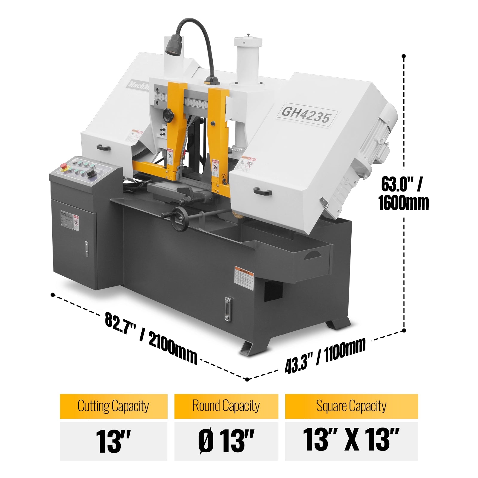 13" Double Column Horizontal Metal Cutting Band Saw | Hydraulic Feed | 2‑Speed | 2.2/2.8kW Industrial Metal Saw for Fabrication, Steel, Alloy, Carbon Steel GH4235