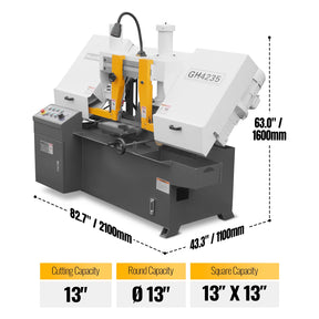 13" Double Column Horizontal Metal Cutting Band Saw | Hydraulic Feed | 2‑Speed | 2.2/2.8kW Industrial Metal Saw for Fabrication, Steel, Alloy, Carbon Steel GH4235