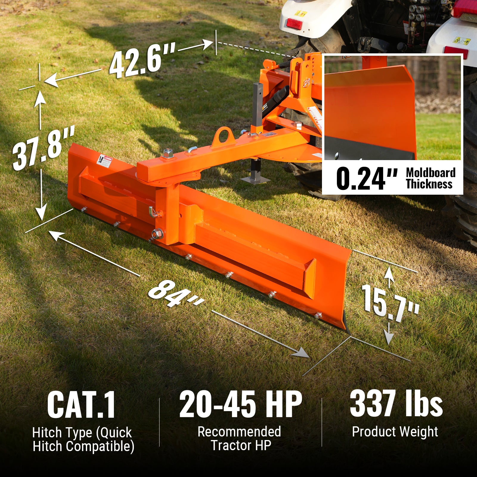 84" 6-Way Rear Blade 3 Point Hitch Tractor Attachment, RB84S