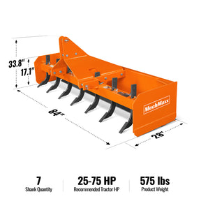 84" Box Blade Scraper with 7 Shanks 3 Point Hitch Tractor Attachment, BB84