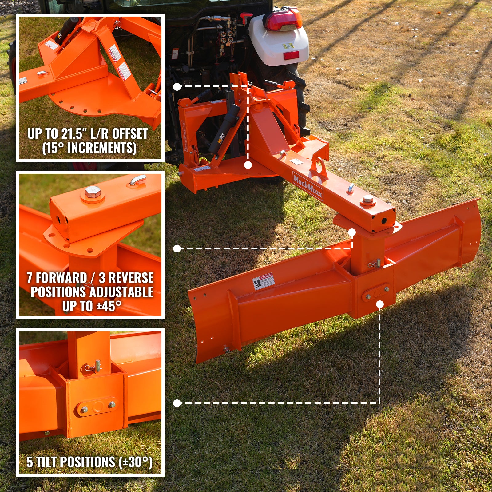 84" Heavy Duty 6-Way Rear Blade 3 Point Hitch Tractor Attachment, RB84SE