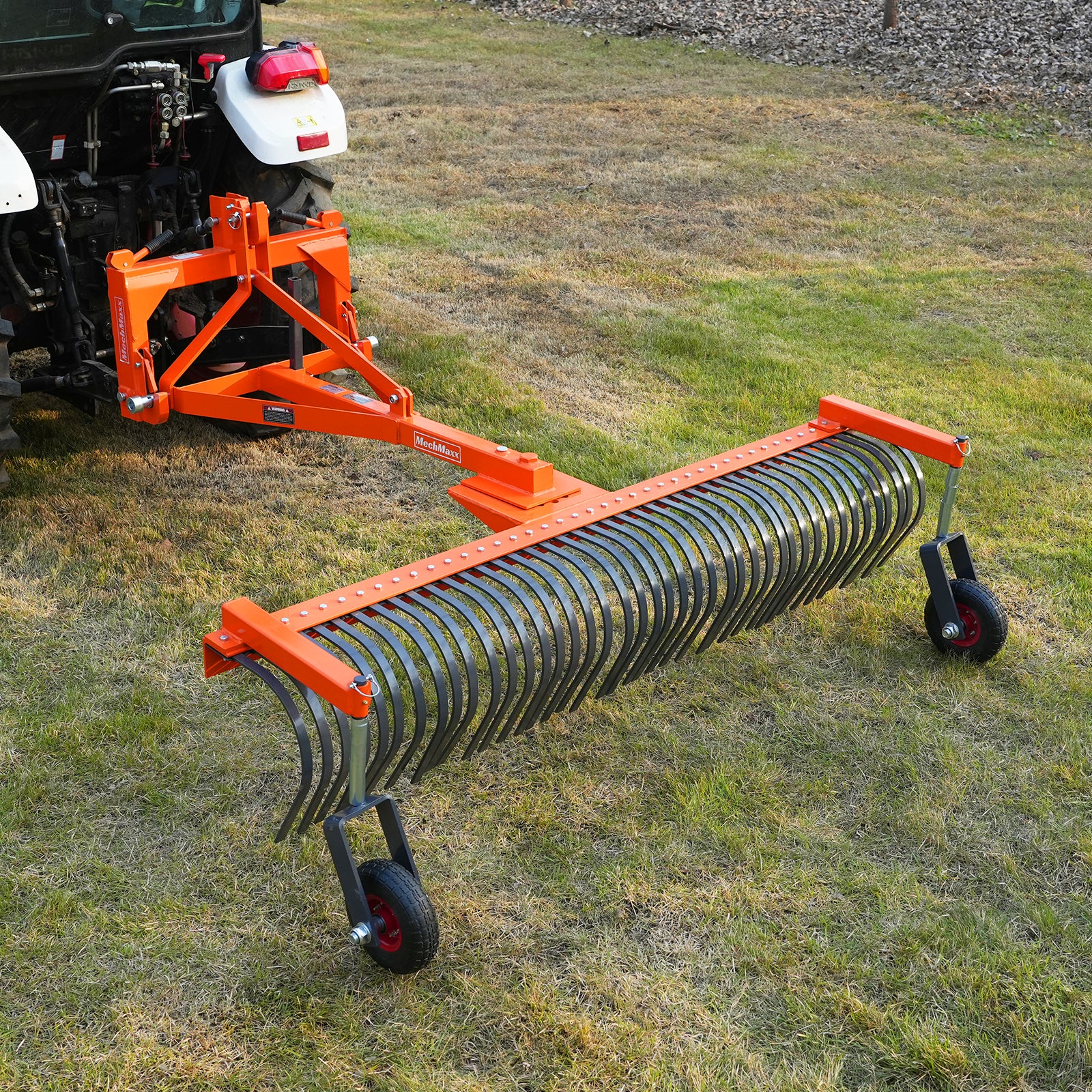 84" Landscape Rake with Bolt-On Wheels & 42 Tines 3 Point Hitch Tractor Attachment, LR84W