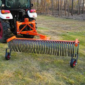 84" Landscape Rake with Bolt-On Wheels & 42 Tines 3 Point Hitch Tractor Attachment, LR84W
