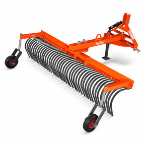 84" Offset Landscape Rake with Bolt-on Wheels & 42 Tines 3 Point Hitch Tractor Attachment, LRA84W