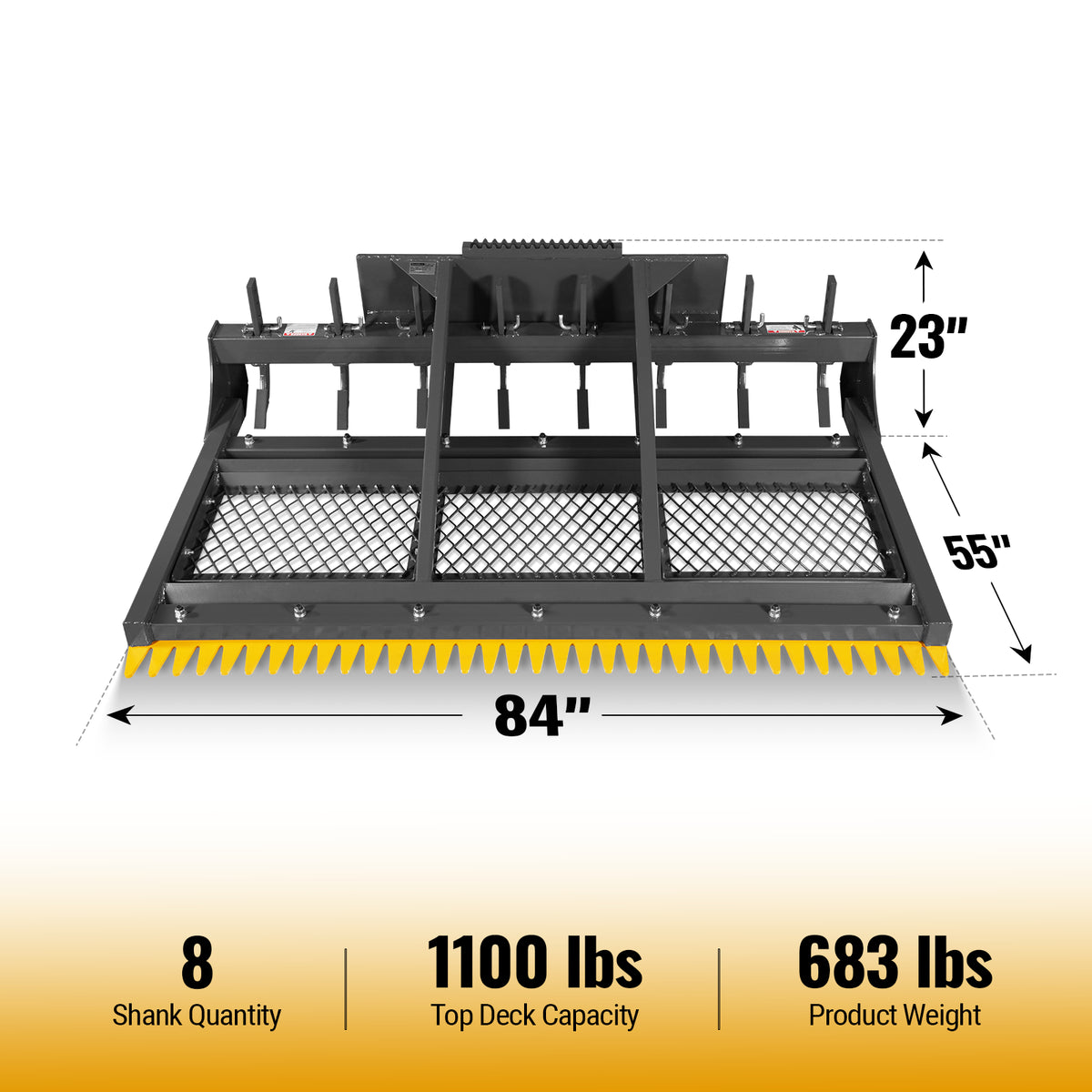 84" Skid Steer Land Plane with 8 Adjustable Scarifier Shanks, Removable Sift Screen and Bolt-On Cutting Blades, SSLP84