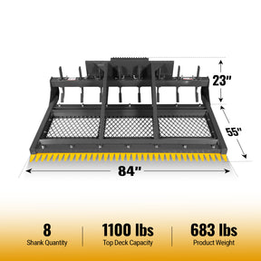 84" Skid Steer Land Plane with 8 Adjustable Scarifier Shanks, Removable Sift Screen and Bolt-On Cutting Blades, SSLP84