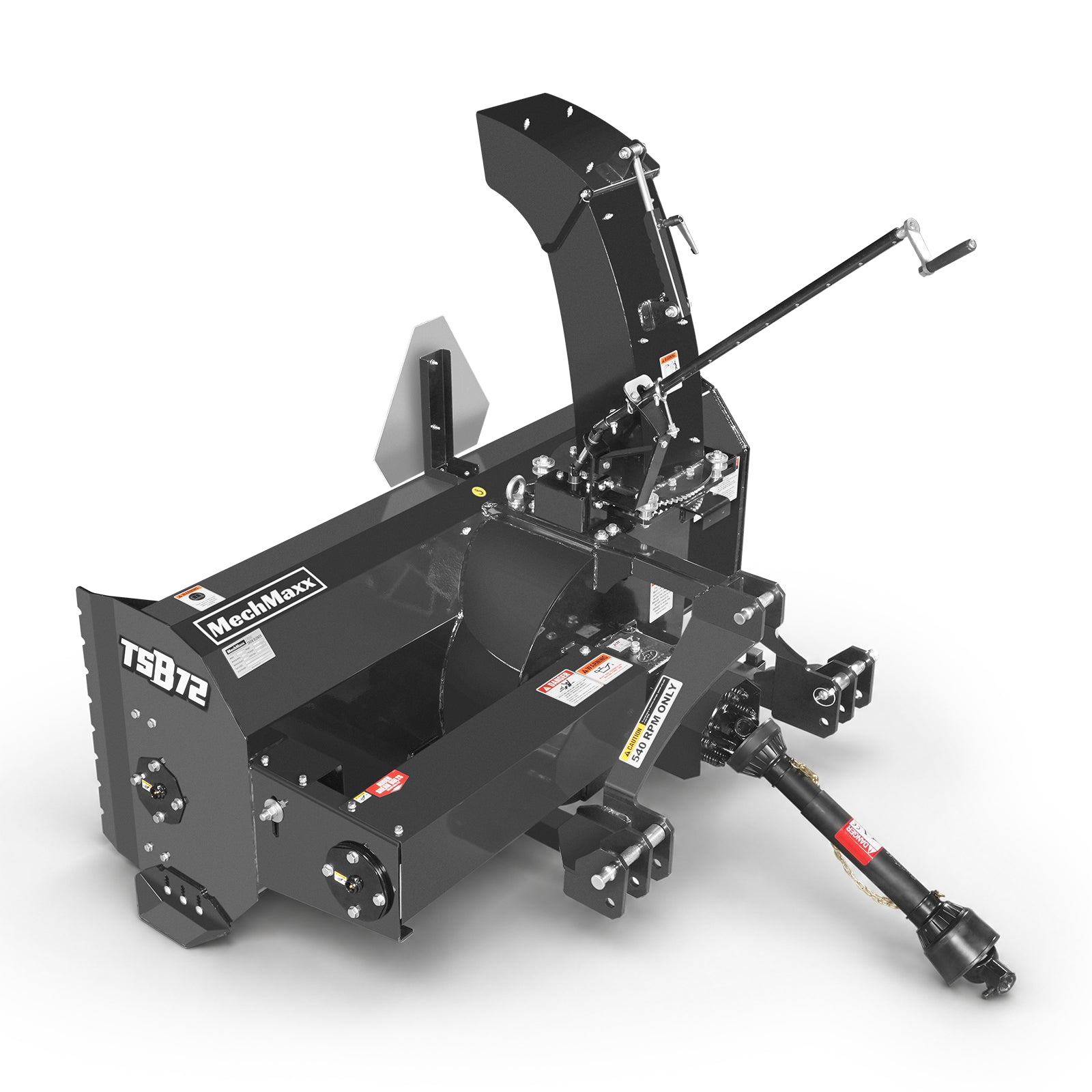 72" 3 Point PTO Snow Blower 24" Impeller Diameter 360° Snow Chute (PTO Shaft Included with Slip Clutch), 25-65 HP, TSB72