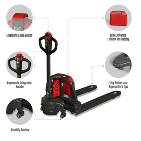 Lithium Full Electric Pallet Jack Truck 3300lbs Capacity 48'' x 27'' Fork, LPT33