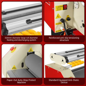 65" Wide Format Full-Auto Cold & Heat Assisted Pneumatic Laminator Machine with 4 Trimmers, Max Speed 40ft/min, 63" Max Width, Infrared Heating, Digital Control Pneumatic Roller Lifting (Requires Air Compressor, Not Included) 1700-B2RED