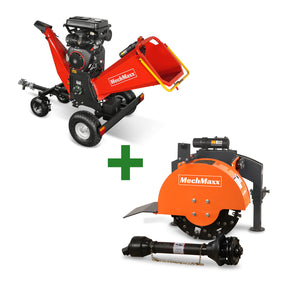 3-Point PTO Stump Grinder & 8 inch ZONSEN E-Start 1000cc 35hp Gas Powered Wood Chipper  Combo,SG24 & B200