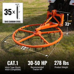72" Arena Spin Harrow Groomer with 35 Tines Cat.1 3 Point Hitch Grooming Attachment, AHG72