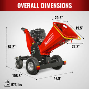 6 inch ZONSEN E-Start 459cc 15hp Gas Powered 4 - Wheel Drum Wood Chipper with Taillight , B150