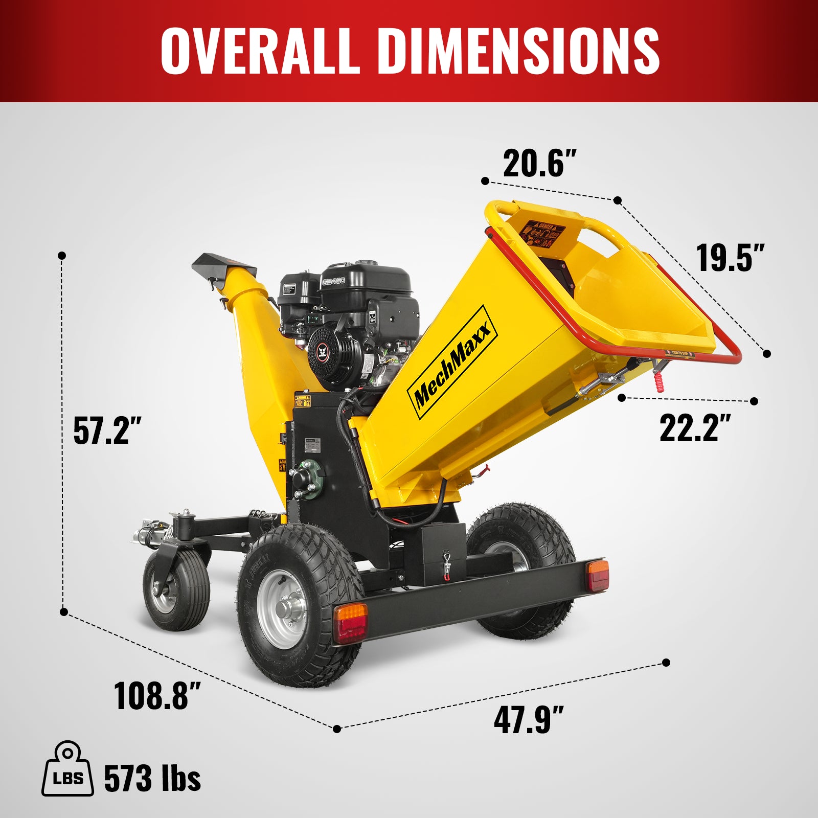 6 inch E-start Zonsen 459cc 15hp Gas Powered 4 - Wheel Drum Wood Chipper with Taillight ,  B150