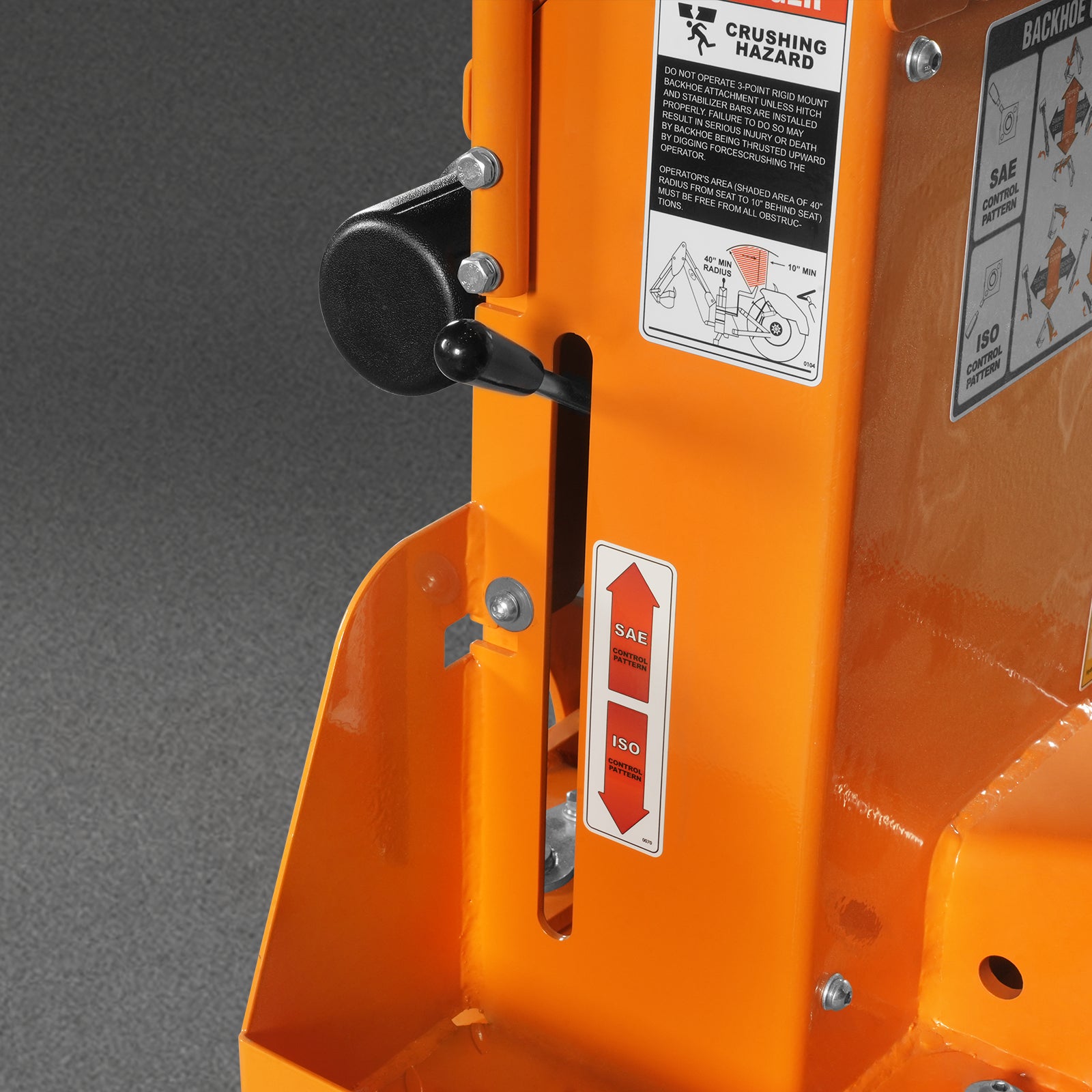 8' Tractor Backhoe Attachment with Mechanical Thumb,  15" Bucket,  ISO/SAE Switchable Controls,  Self-Contained Hydraulic System,  3 Point Hitch Cat.1 & 2,  20-100 HP,  BH760M