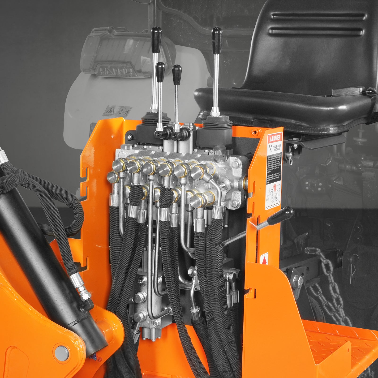 8' Tractor Backhoe Attachment with Mechanical Thumb,  15" Bucket,  ISO/SAE Switchable Controls,  Self-Contained Hydraulic System,  3 Point Hitch Cat.1 & 2,  20-100 HP,  BH760M
