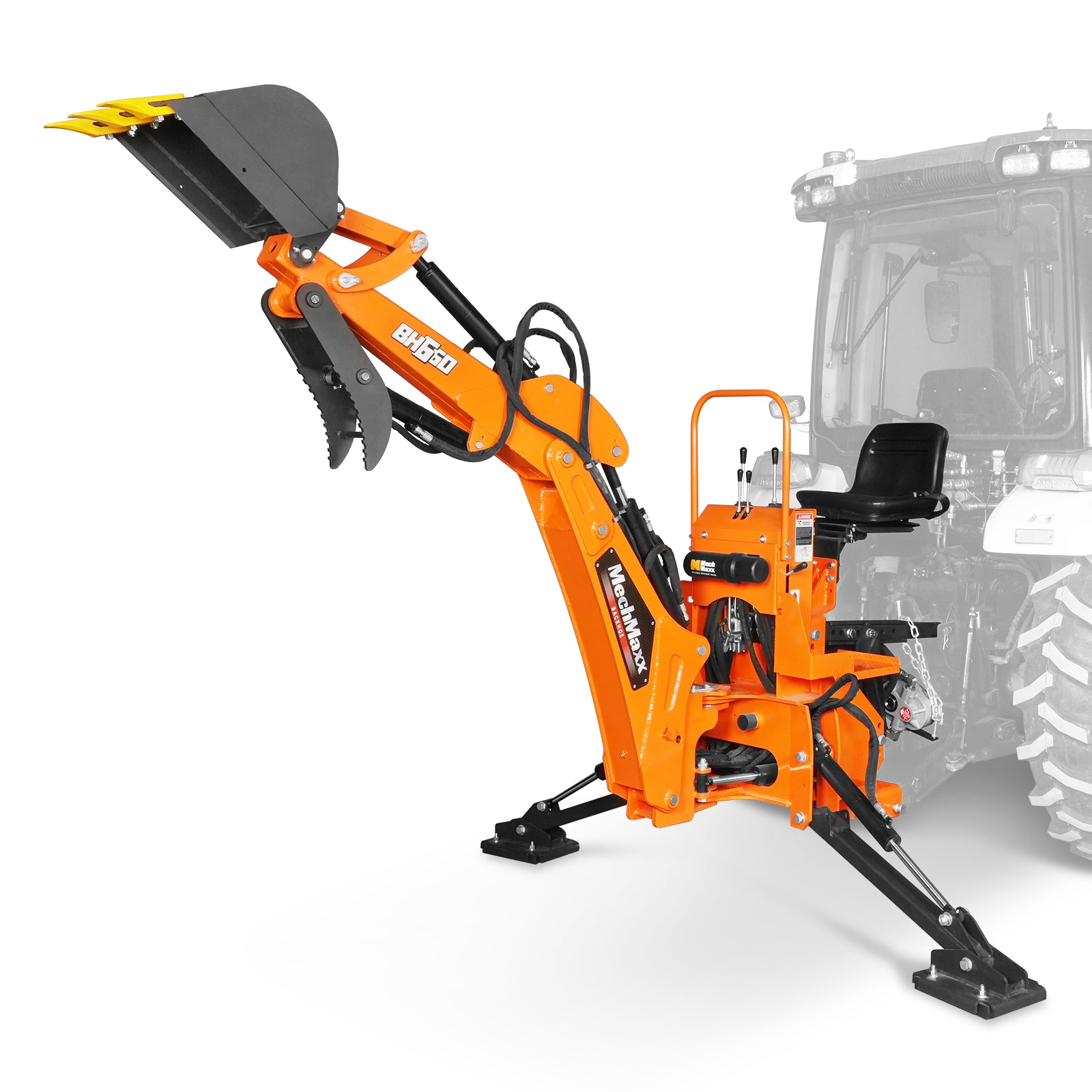 7' Tractor Backhoe Attachment with Hydraulic Thumb,  12" Bucket,  ISO/SAE Switchable Controls,  Self-Contained Hydraulic System,  3 Point Hitch Cat.1,  15-50 HP,  BH660H