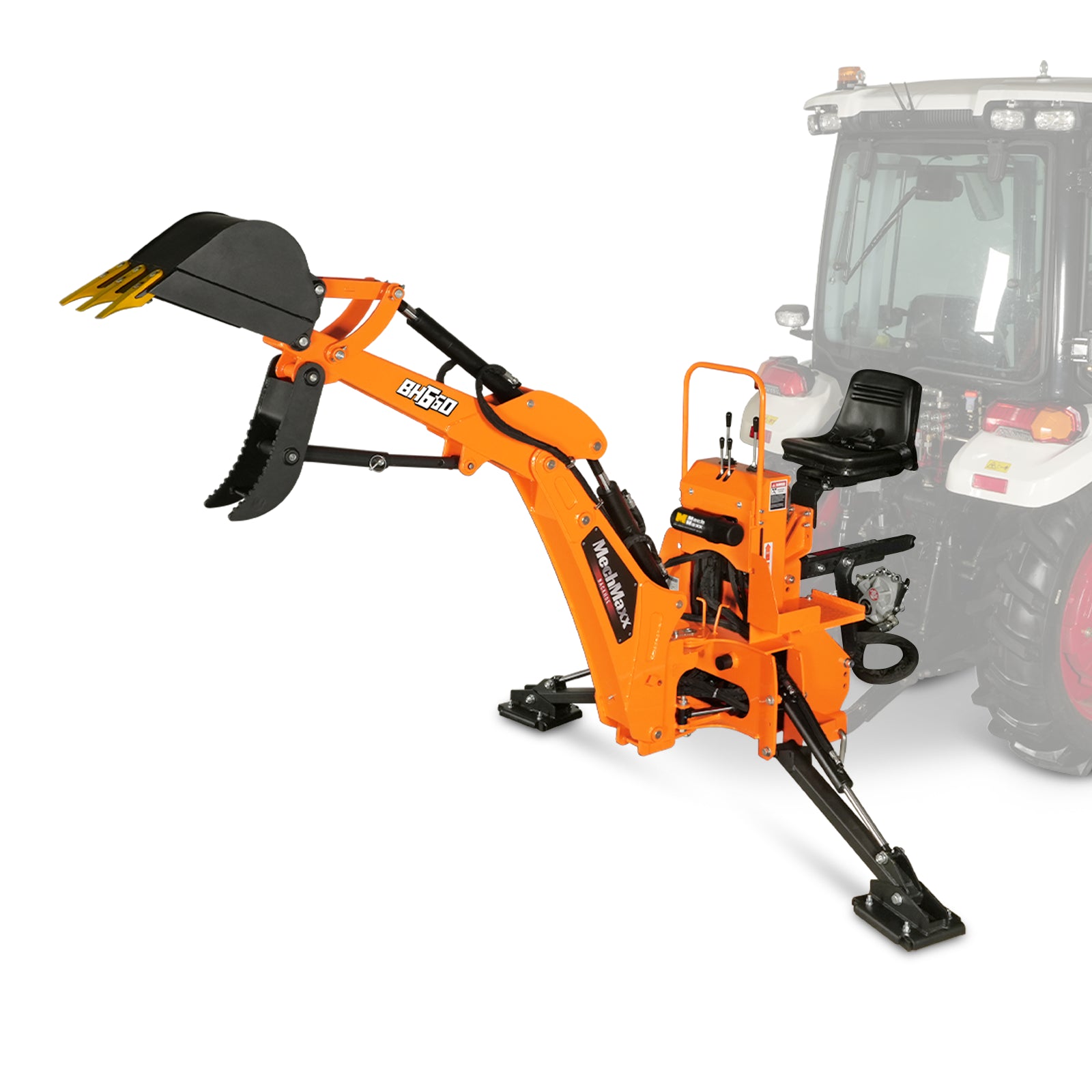 7' Tractor Backhoe Attachment with Mechanical Thumb, 12" Bucket, Self-Contained Pump, BH660